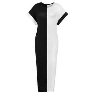 Women's Summer Boho Short Sleeve Maxi Dresses With Pockets X-Large Black-White